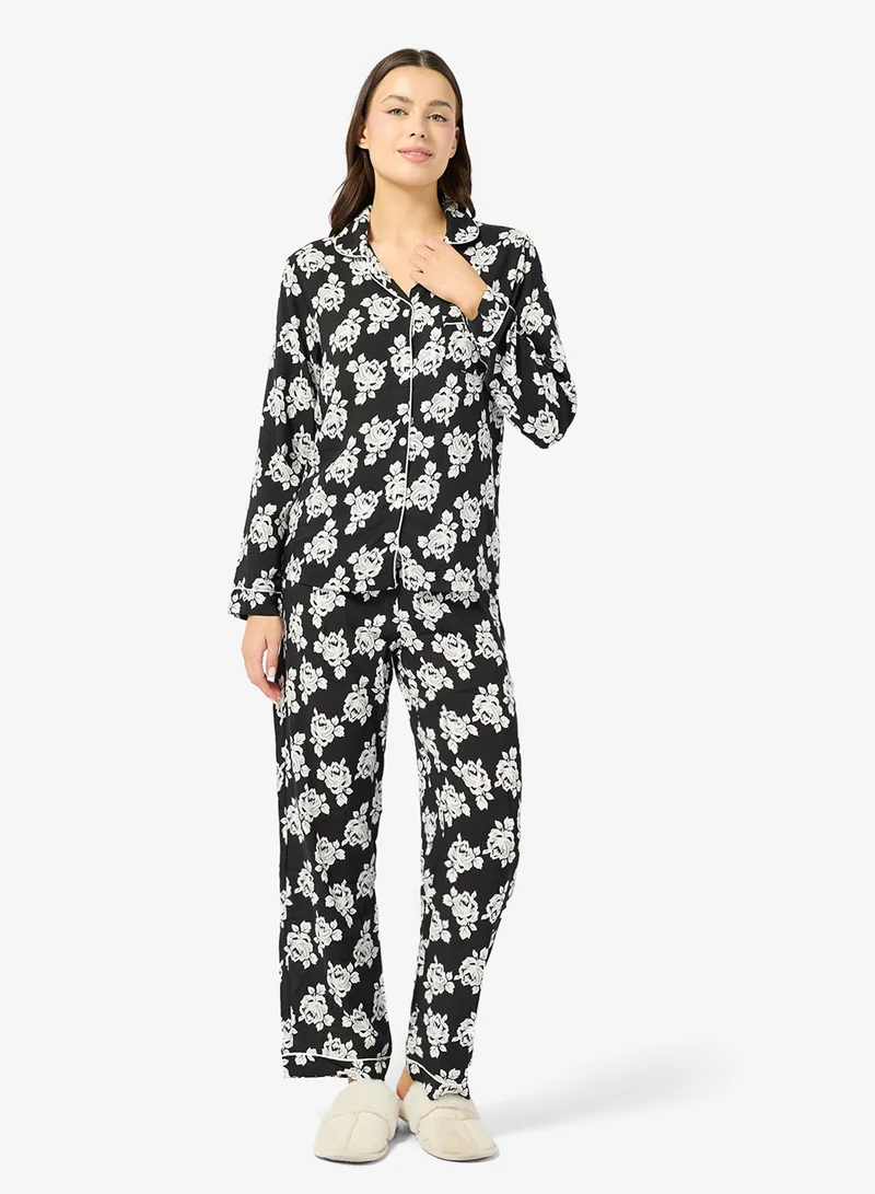 جينجر طقم بيجامة وقميص بأزرار بطبعة زهور